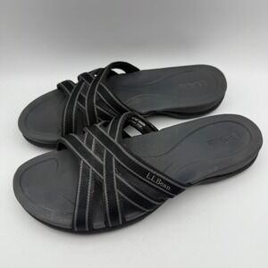 LL Bean Cross Strap‎ Sandals Slides Comfort Casual Black Gray Women's 10M